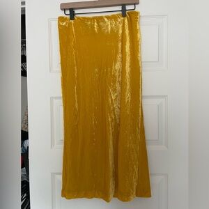 Yellow Velvet Midi Skirt